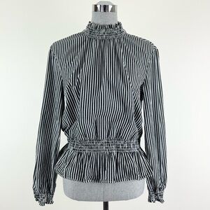 Just Female Striped Smocked Long‎ Sleeve High Neck Blouse